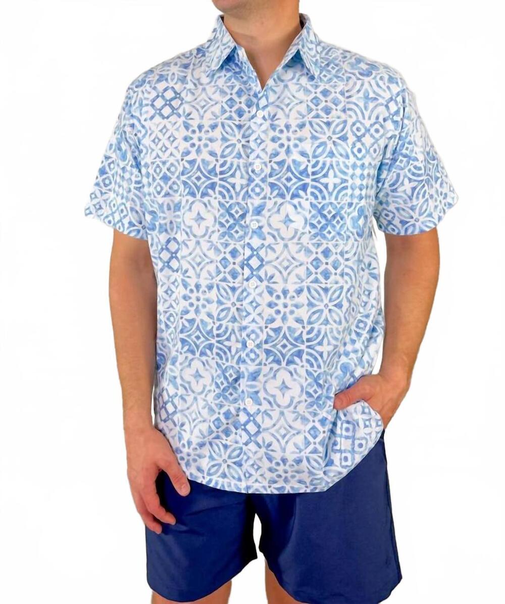 NEW HAPPY BAY men's button down top in mykonos blue